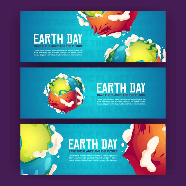 Jour de la Terre, sauver la planète bannières de dessin animé mis — Image vectorielle