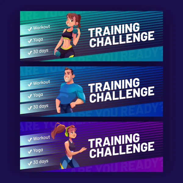 Training challenge posters with sport people — Stock Vector