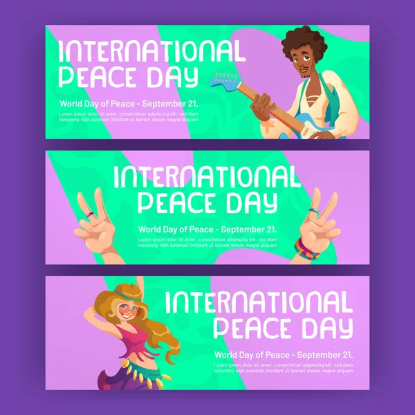 Міжнародний день миру банери з хіпі — стоковий вектор