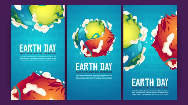 Aarde dag posters met groene planeet met droog deel — Stockvector