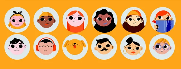 Conjunto de personas o mascotas avatares aislados iconos redondos — Vector de stock