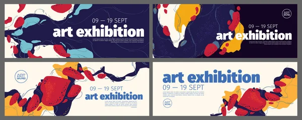 Exposition d'art bannières vectorielles ou flyers set design — Image vectorielle