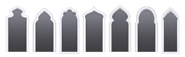 Ventanas islámicas o árabes, puertas, portales arqueados — Archivo Imágenes Vectoriales
