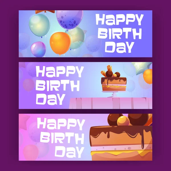 Happy birthday cartoon invitation banners set — Stockový vektor