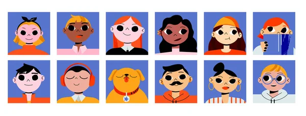 Avatars set with people portraits for social media — Stock Vector