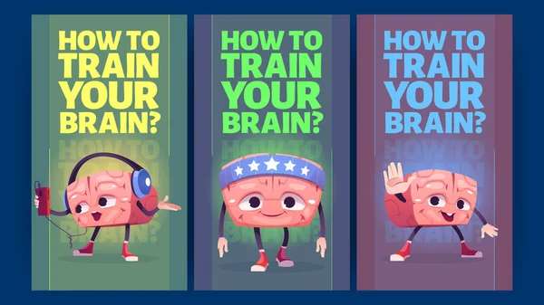 Πώς να εκπαιδεύσει πανό εγκεφάλου με χαριτωμένο χαρακτήρα — Διανυσματικό Αρχείο