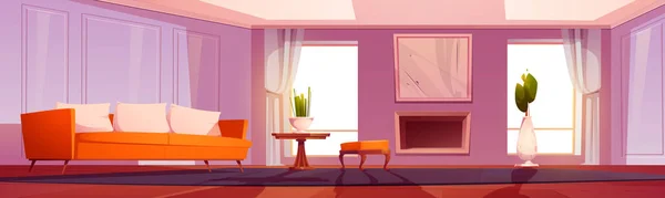 Sala de estar moderna com sofá e lareira — Vetor de Stock