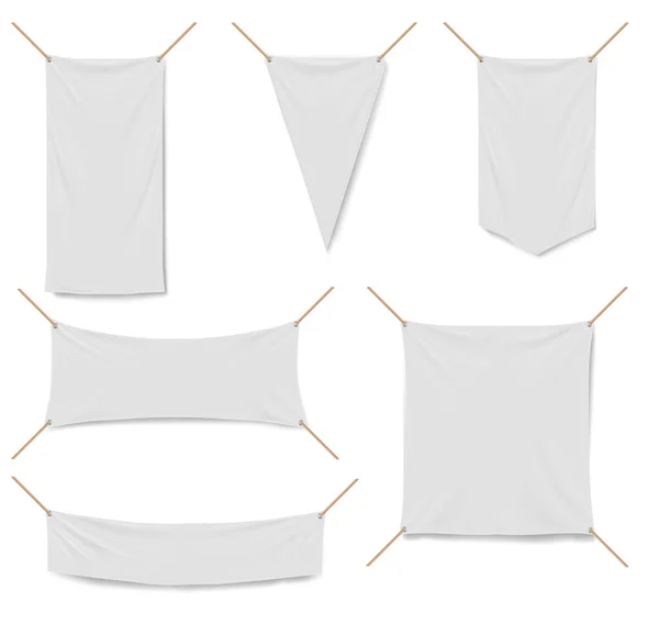 Bandeiras de vinil 3d vetor mockup tecido branco toldo — Vetor de Stock