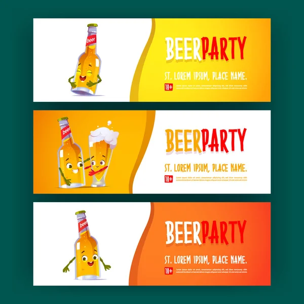 Beer party cartoon invitation banners, Oktoberfest — Stock Vector