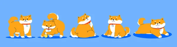 ハッピー柴犬犬漫画のキャラクターポーズセット — ストックベクタ