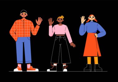 Çeşitli insanlar el sallıyor çok uluslu karakterler