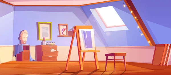 Künstleratelier auf Dachboden, Kunstwerkstatt oder Klassenzimmer — Stockvektor