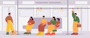 Metro vagonunun içindeki insanlar, yolcular.