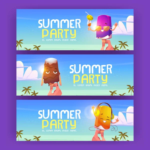 Sommerfest-Flyer mit süßem Eis am Strand — Stockvektor