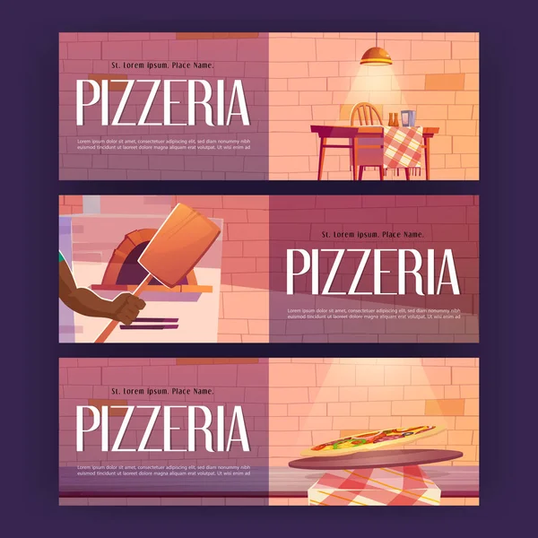 Plakaty z pizzerii z wnętrza kawiarni, pizza, piekarnik — Wektor stockowy