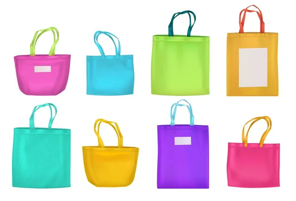 Bolsas ecológicas de algodón de colores, bolsas ecobags de tela — Archivo Imágenes Vectoriales