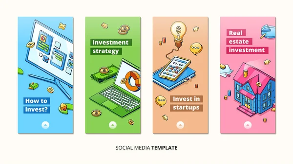 Social-Media-Vorlage mit Investitionskonzept — Stockvektor