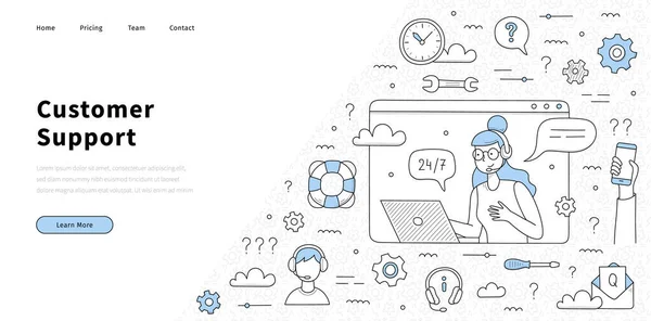 Soutien à la clientèle, service d'aide, bannière du centre d'appels — Image vectorielle