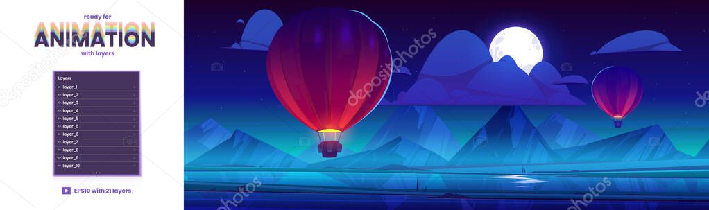 Hot air balloons flying in night sky background