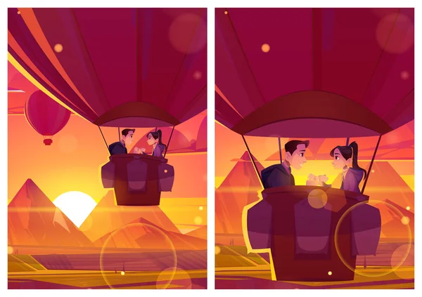热气球里贴着快乐情侣的海报 — 图库矢量图片