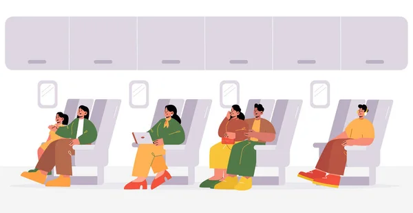 Οι άνθρωποι ταξιδεύουν με αεροπλάνο, οι επιβάτες με αεροπλάνο — Διανυσματικό Αρχείο