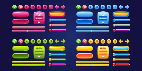 Interface de design de jogo com botões brilhantes — Vetor de Stock
