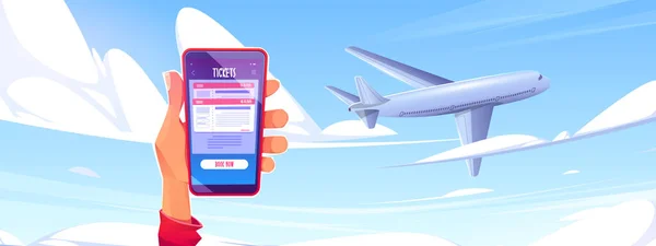 Kup bilet lotniczy koncepcja online, samolot na niebie — Wektor stockowy