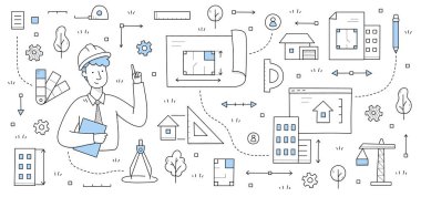 Doodle konsepti, planlı mimar işçi