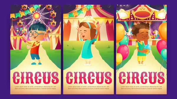 Zirkus-Cartoon-Plakate, Freizeitpark-Einladungen — Stockvektor