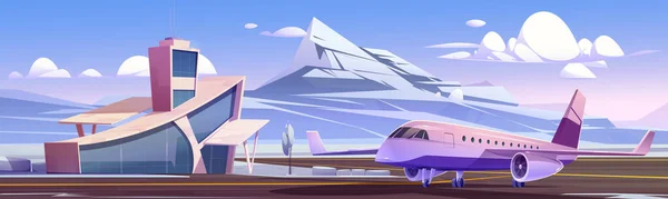 Terminal aéroport et jet privé en hiver — Image vectorielle