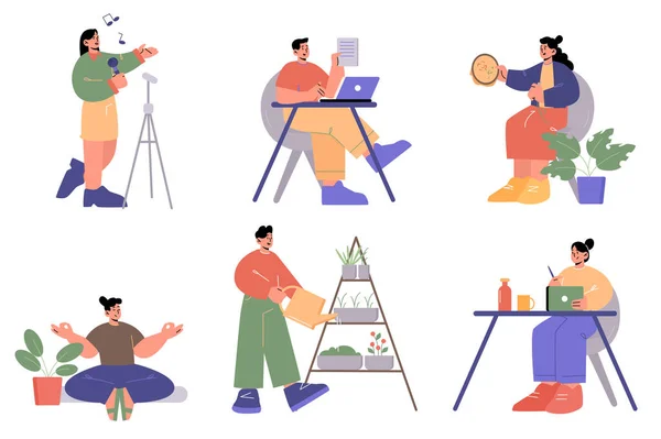 Ensemble de personnes passe-temps ligne art vectoriel illustration — Image vectorielle