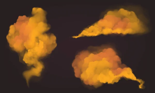 Nuvens de fumaça laranja, poeira de cor ou respingos de pó —  Vetores de Stock