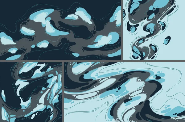 Cartazes abstratos com bolhas líquidas, formas de fluxo — Vetor de Stock