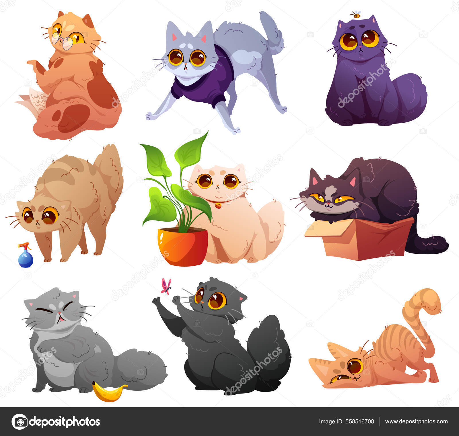 Conjunto De Gatos De Desenho Animado PNG , Gato Dormir, Animal