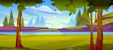 Nehirli yaz manzarası, kayalık kıyılar, ağaçlar