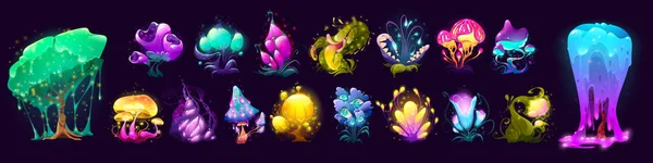 Flores de fantasía y setas de planeta alienígena — Vector de stock