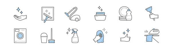 Temizlik ve çamaşır servisinin çizim simgeleri — Stok Vektör