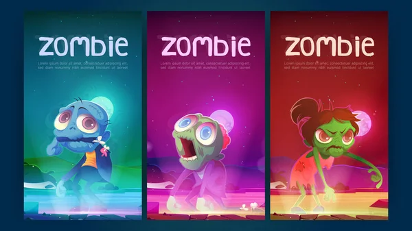 Zombie plakáty s děsivými nemrtvými postavami — Stockový vektor