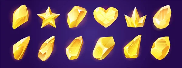 Magiska kristaller, isolerade gula stenar, ädelstenar — Stock vektor