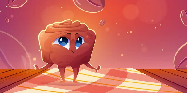 Cartoon cinnabon κουλούρι χαριτωμένο χαρακτήρα, αρτοποιείο τροφίμων — Διανυσματικό Αρχείο