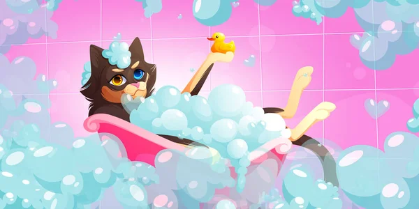 Katzenwäsche in der Badewanne im Tierpflegesalon — Stockvektor