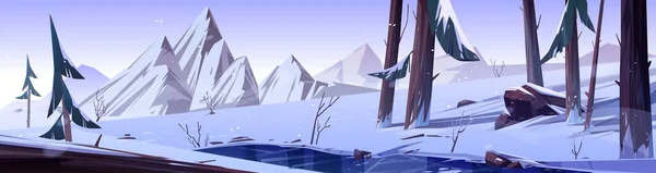 Zimní lesní krajina s zamrzlým rybníkem — Stockový vektor