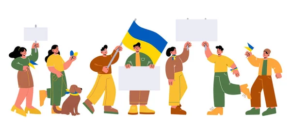 Повстання проти війни на Україні, люди, що тримають прапори — стоковий вектор