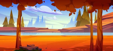 Çizgi film sonbahar manzarası, güzel doğa manzarası.