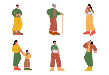 Hasta insanlar, acı çeken karakterler, grip, kırık kol.