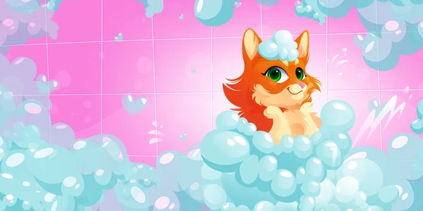 Διαδικασία πλυσίματος γατών στο μπάνιο, περιποίηση κατοικίδιων ζώων — Διανυσματικό Αρχείο