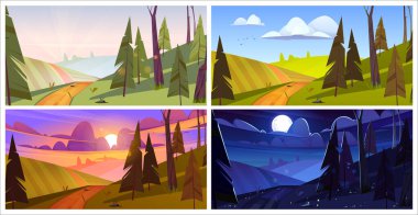 Sabah, akşam, gece ve gündüz çizgi film karakterleri.