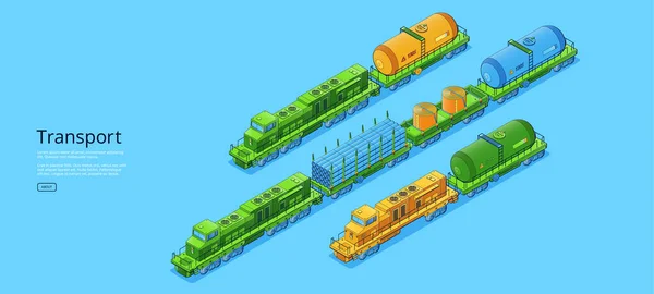Banner de transporte con trenes de carga con tanques — Vector de stock