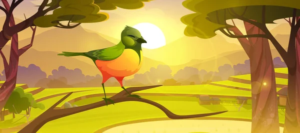 Мультяшная птица сидит на ветке дерева, милая птичка — стоковый вектор