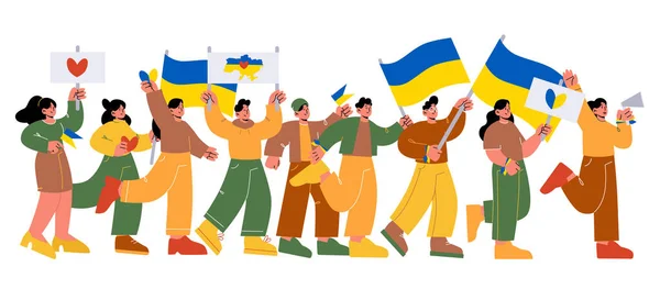 Громадяни з прапорами проти війни в Україні — стоковий вектор